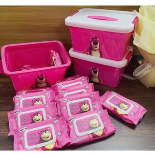 🧸khăn giấy ướt gấu dâu🍓combo 1thung 10 gói tặng xô