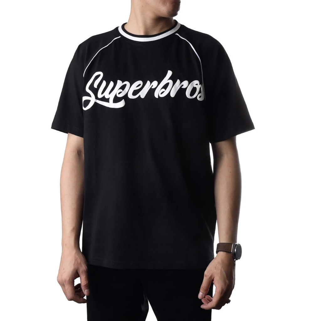 Áo Thun Unisex Super Bros Phối Viền Hình In Nổi, Hàng Chính Hãng, Chất Vải Cotton 2 Chiều Cao Cấp, Thấm Hút Mồ Hôi