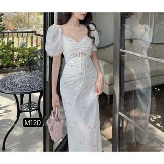 D094 - Đầm Ava khoét eo tay bồng thêu hoa