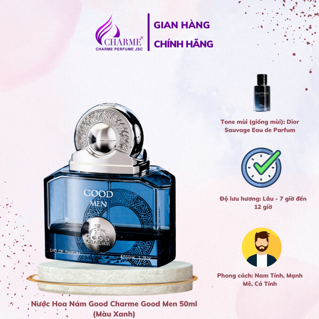 Nước Hoa Nam Good Charme Good Men 50ml (Màu Xanh) Dòng nước hoa Nam cao cấp, cuốn hút, mạnh mẽ, thơm lâu