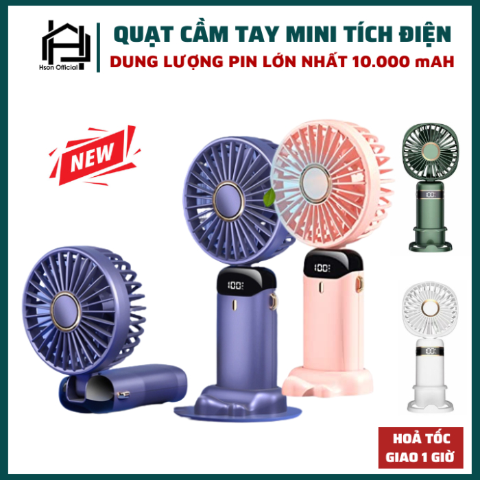 Quạt cầm tay tích điện dung lượng pin 10.000 mAh cao nhất trên thị trường, quạt mini 5 tốc độ gió linh hoạt - BH 1 đổi 1