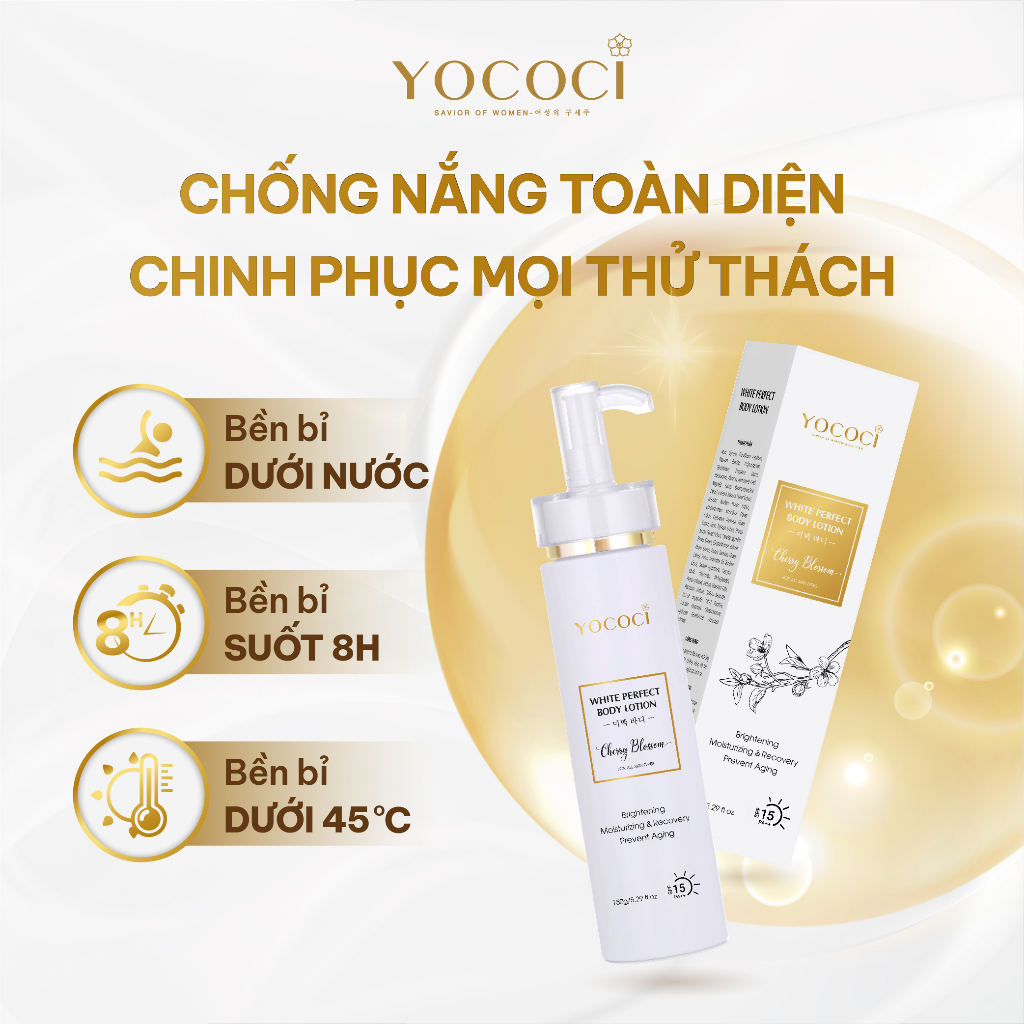 Kem dưỡng trắng da body Yococi nâng tone, dưỡng ẩm, chống nắng, ngừa tia UV White Perfect Body Lotion 150g