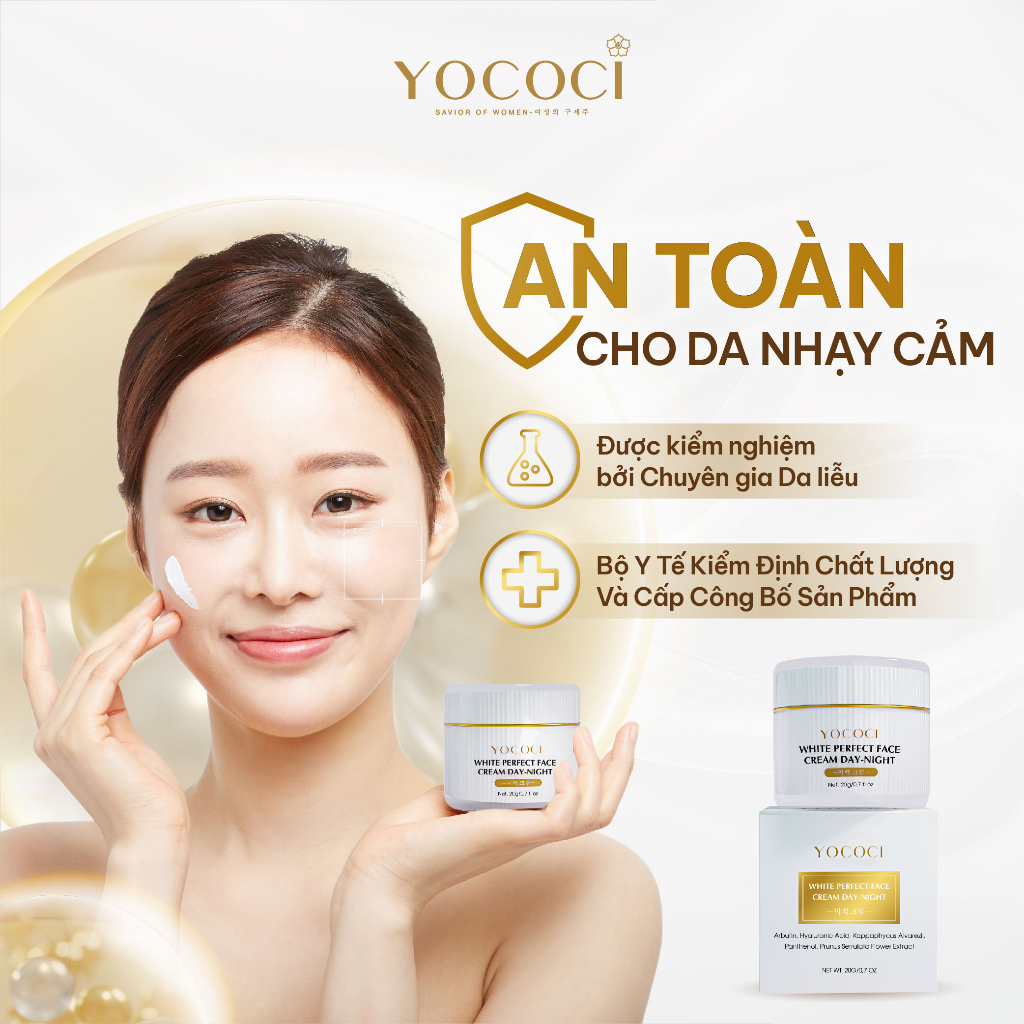 Kem dưỡng trắng da mặt ngày đêm Yococi dưỡng ẩm, sáng da, mờ thâm, ngừa lão hoá White Perfect Face Cream Day Night 20g