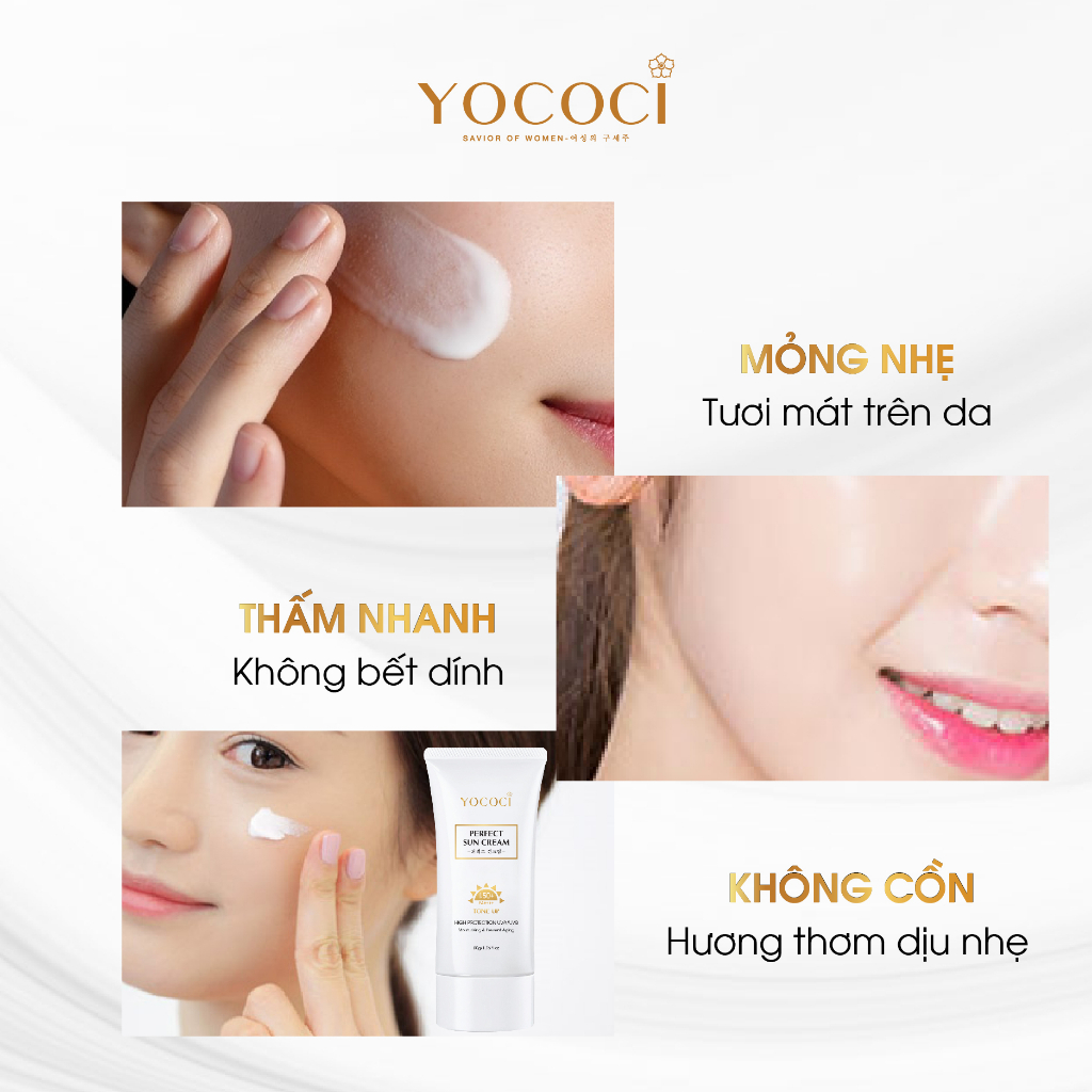 Kem chống nắng dưỡng da mặt Yococi chống nắng toàn diện nâng tone tự nhiên, lâu trôi Perfect Sun Cream SPF50+ PA++++ 50g