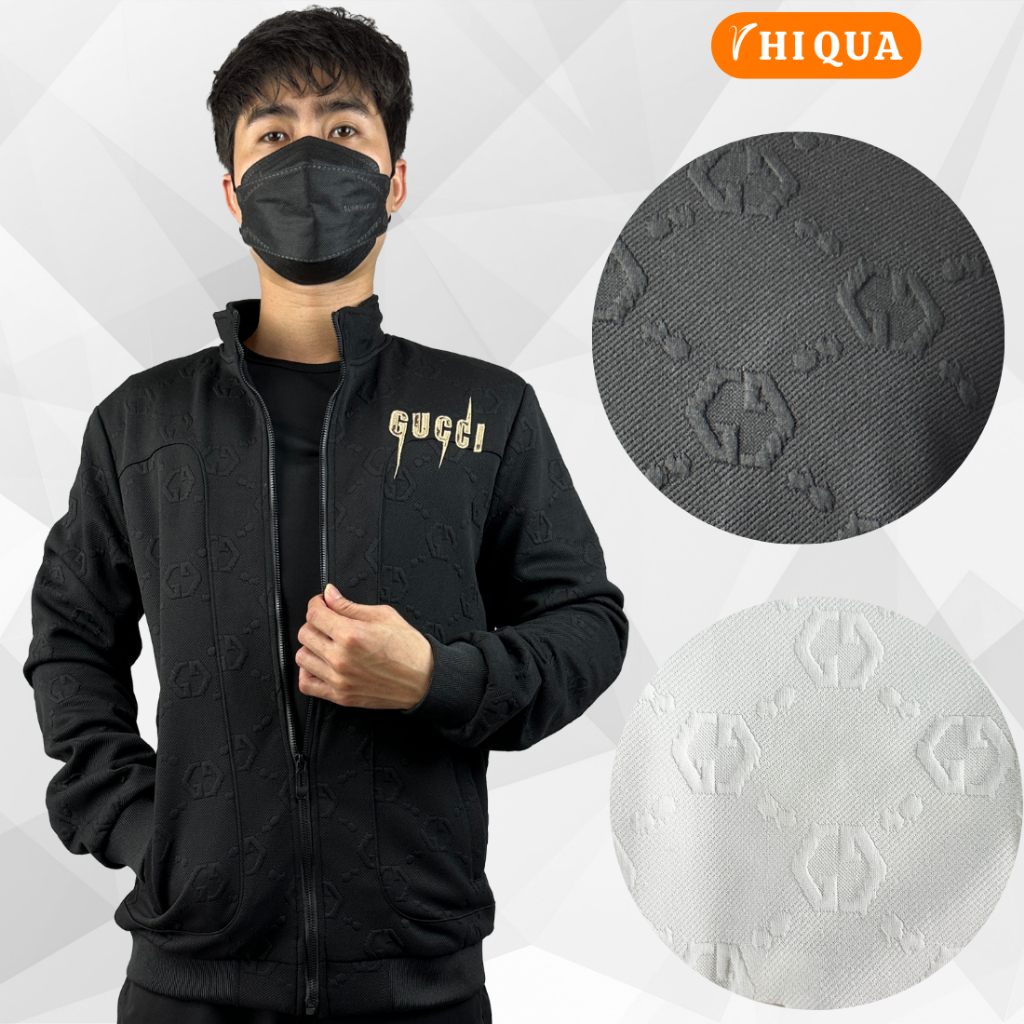 Áo khoác nam GC hai lớp cao cấp có dây kéo logo nổi 3D, áo chống nắng chất vải xốp có túi trong ba màu đen, trắng, kem