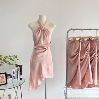 Váy Lụa Gắn Hoa Cao Cấp Đi Tiệc Cột Nơ Sau