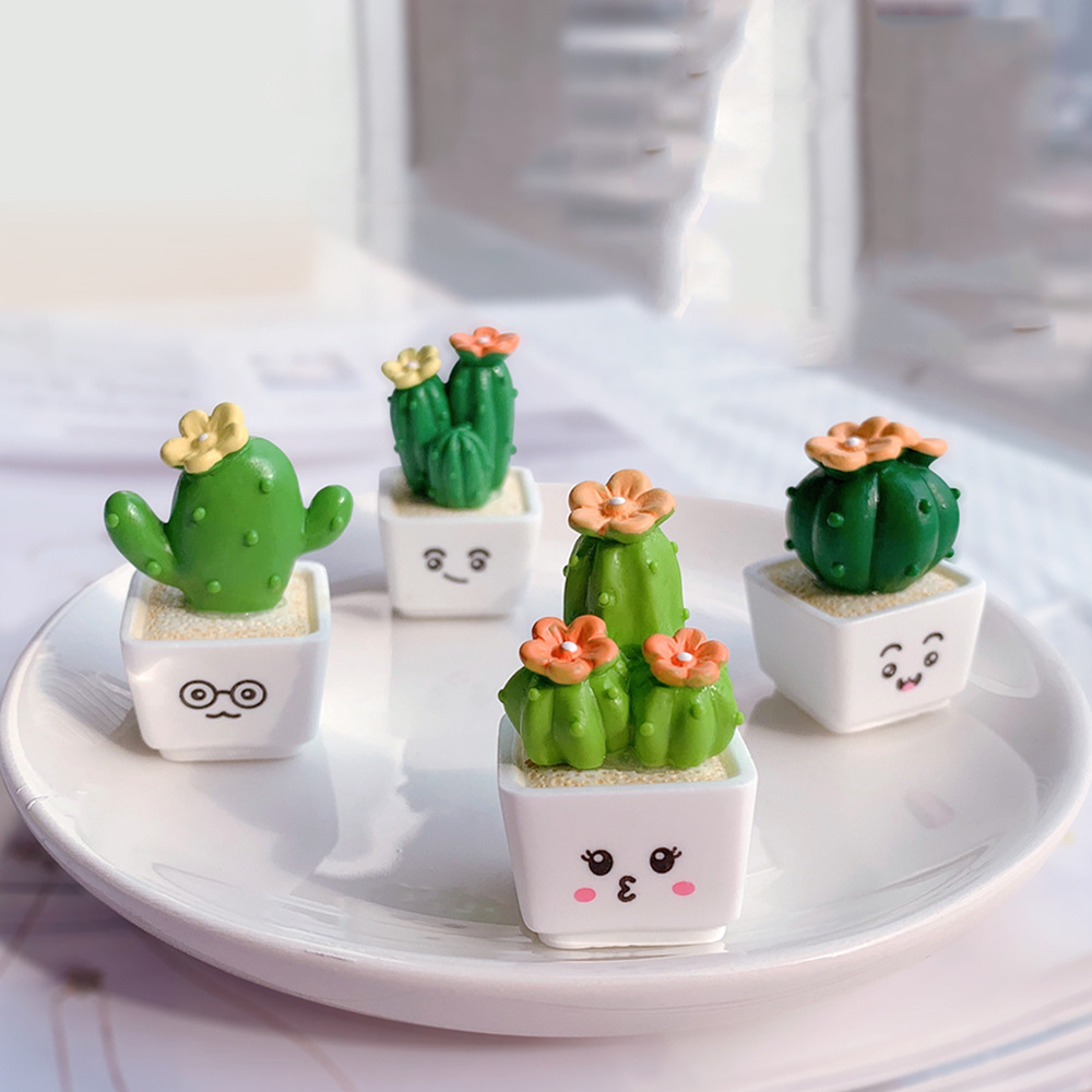 Mô hình chậu cây xương rồng, sen đá mini dễ thương tiểu cảnh, bày bàn làm việc, bàn học, tủ sách, taplo ô tô