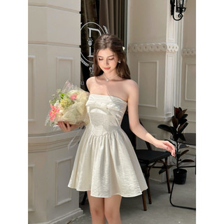  Đầm xoè nơ cúp đi tiệc  Váy dáng xoè không dây chất lụa 2 da mềm mại đứng form 