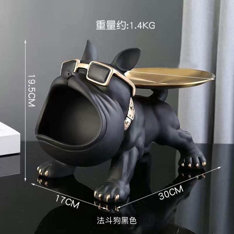 Chó Bull đen Há miệng bê khay decor Phong cách Châu Âu
