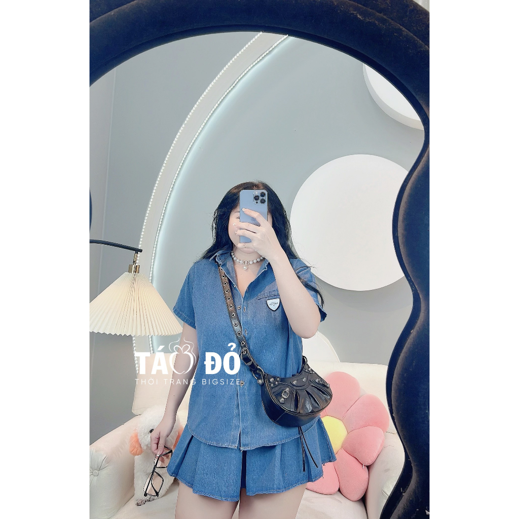 SET JEAN ÁO SƠ MI TAM GIÁC + CHÂN VÁY S249 (TÁO ĐỎ BIGSIZE 55-90KG) 🍎🍎🍎
