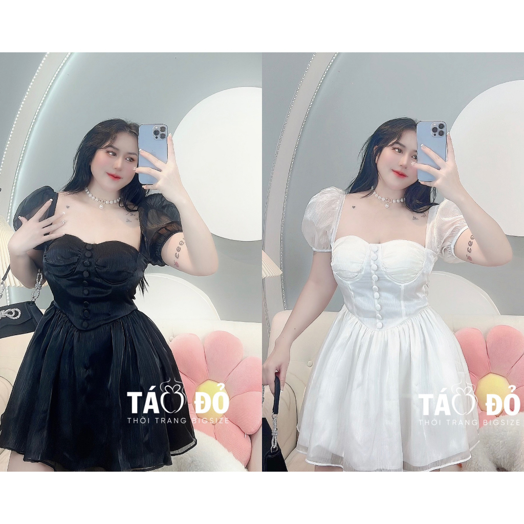 ĐẦM BIGSIZE THIẾT KẾ NÚT BỌC TAY PHỒNG D245 (TÁO ĐỎ BIGSIZE 55-90KG) 🍎🍎🍎