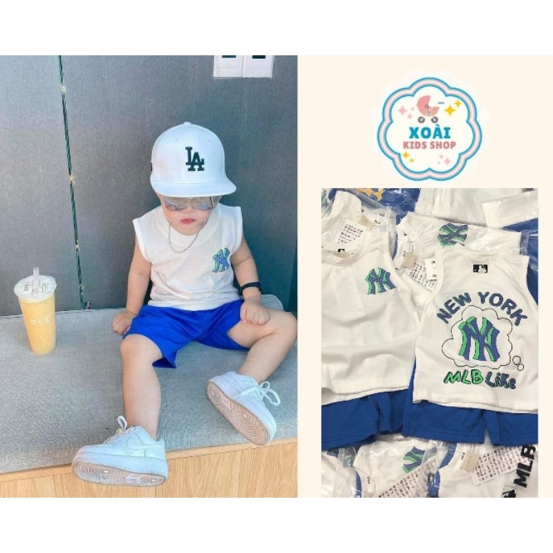 Bộ ba lỗ MLB Newyork màu xanh trắng cho bé trai từ 12-35kg