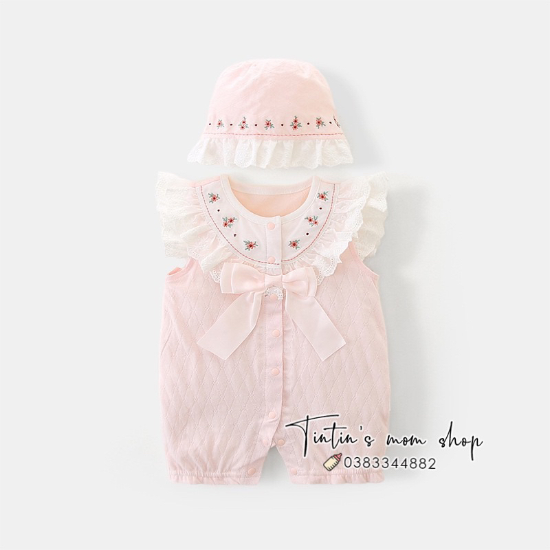 Bộ body tiểu thư đầy tháng/ thôi nôi IDEA cao cấp cho bé gái cotton thông hơi kèm mũ