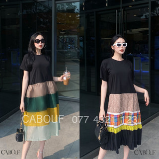 Đầm Suông Thiết Kế Phối Tơ Oganza - Lụa Ngọc Bích Chất Thun Cotton CABOUF