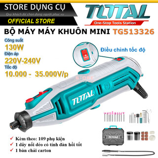 130w máy điêu khắc mini cầm tay total tg513326 | máy mài khuôn khắc mỹ nghệ kèm 109 phụ kiện và 1 bộ chổi than