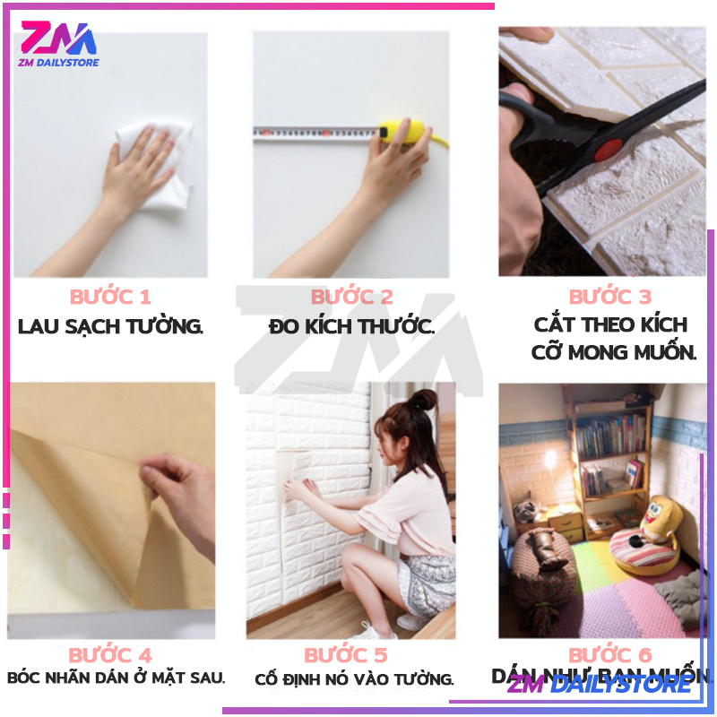 Xốp dán tường giả gạch 3D - Khổ lớn,70X77CM cách âm cách nhiệt chống thấm nước,Sẵn Keo Bóc Dán miếng dán tường