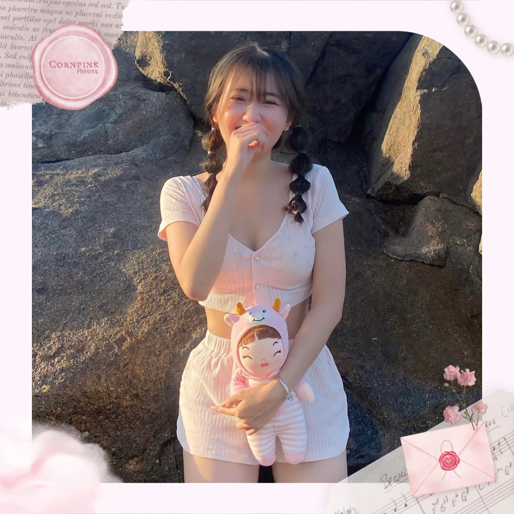 Cornpink House | Summer Love | Bộ đồ nữ cotton màu sắc mùa hè | Áo croptop | Quần đùi