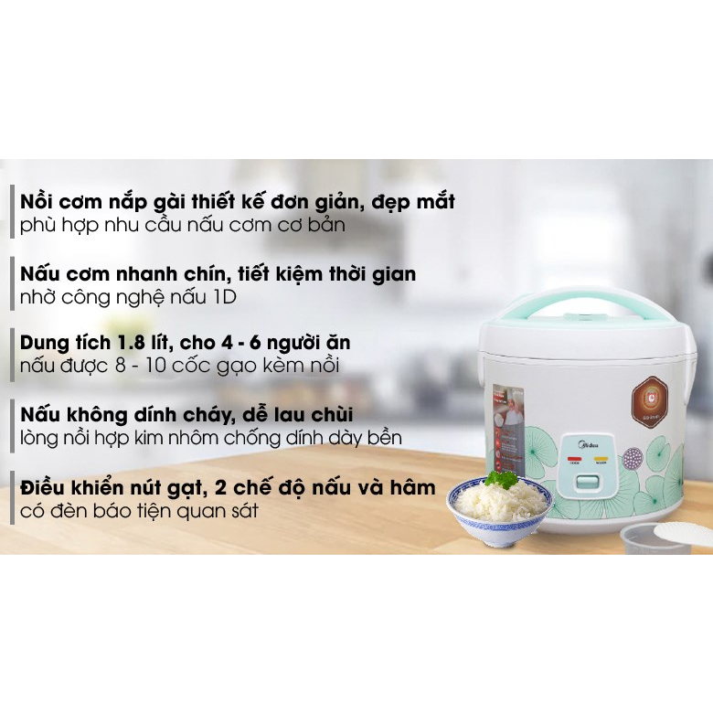 Nồi cơm điện Midea 1.8 lít MR CM1823 Hàng chính hãng 100% bảo hành 12T sản phẩm là hàng trưng bầy như mới mới 99%