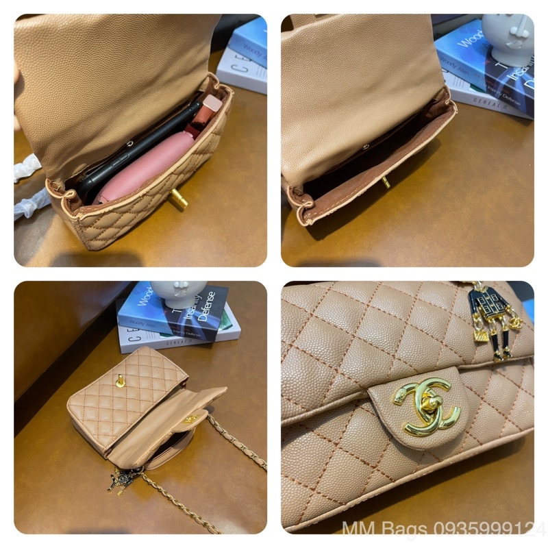 Túi đeo chéo nữ ô trám MM Bags túi xách nữ kèm charm size 20 da gạo loại đẹp