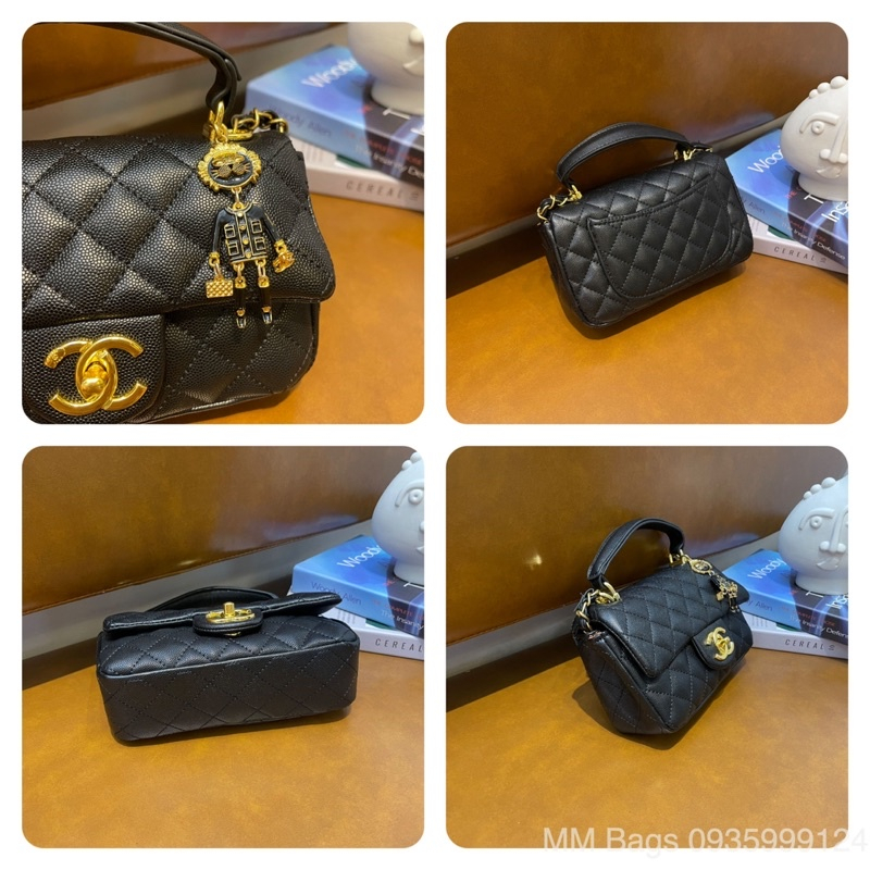 Túi đeo chéo nữ ô trám MM Bags túi xách nữ kèm charm size 20 da gạo loại đẹp