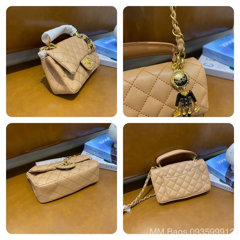 Túi đeo chéo nữ ô trám MM Bags túi xách nữ kèm charm size 20 da gạo loại đẹp