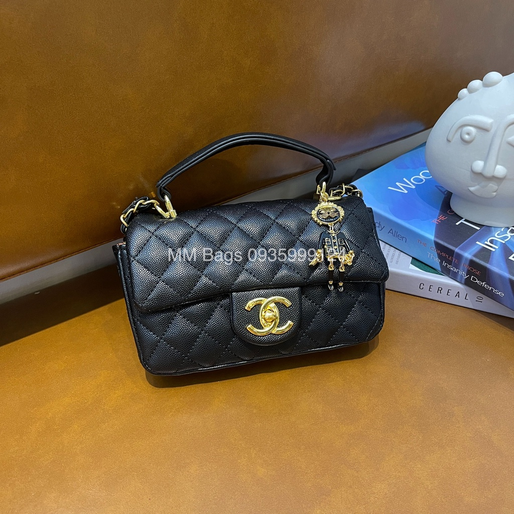 Túi đeo chéo nữ ô trám MM Bags túi xách nữ kèm charm size 20 da gạo loại đẹp