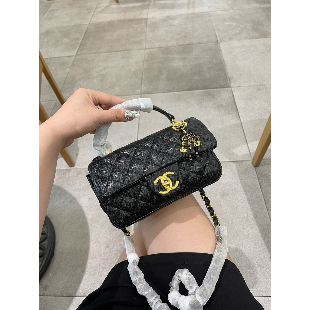 Túi đeo chéo nữ ô trám MM Bags túi xách nữ kèm charm size 20 da gạo loại đẹp