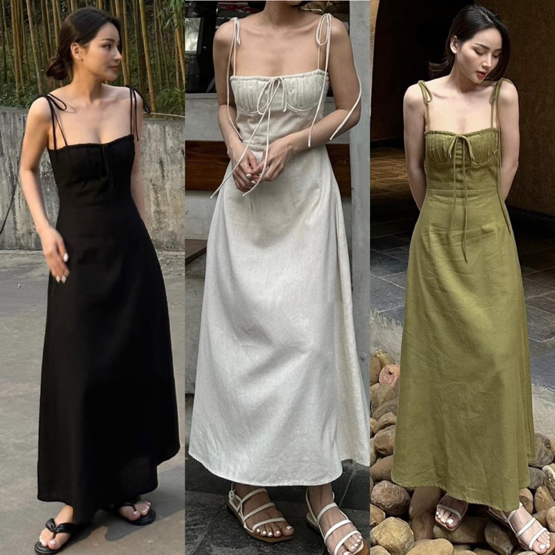 ĐẦM MIDI 2 DÂY LY THẮT NƠ NGỰC