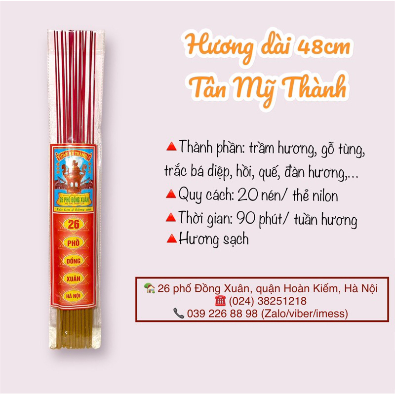 Hương trầm sạch Tân Mỹ Thành (dài 48cm- cháy 1h30’)