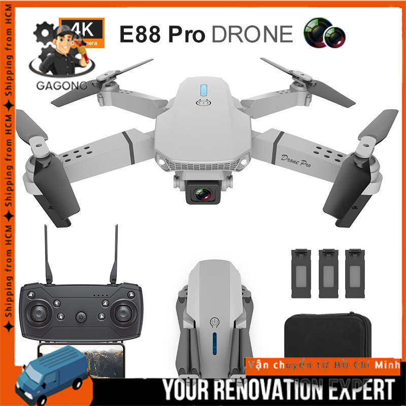 【lô hàng nhanh】Flycam E88 Pro Drone 4K HD Camera Kép Có Định Vị 1080P WiFi Pin Khỏe Bay Xa 200M Máy bay