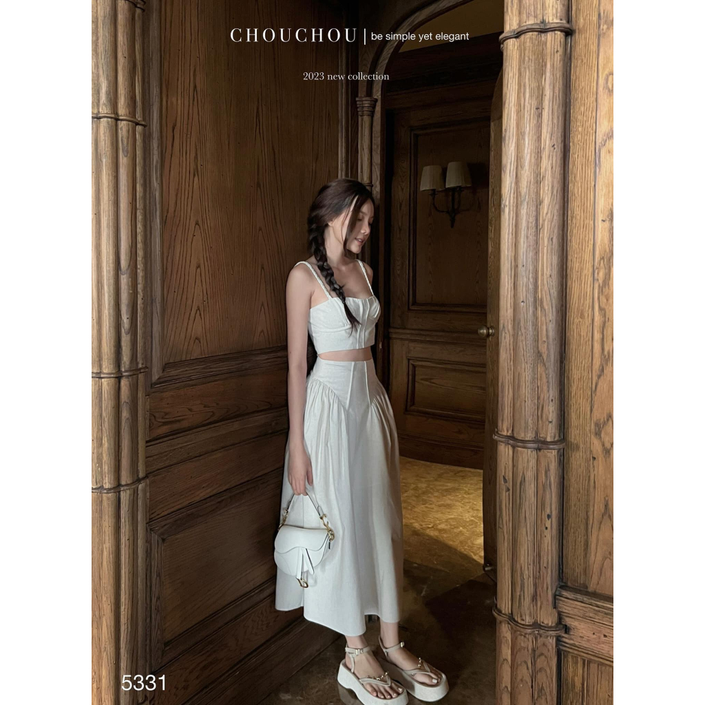 SET Áo 2s linen croptop kèm Chân Váy midi màu be đi biển/du lịch NÀNG CLOSET