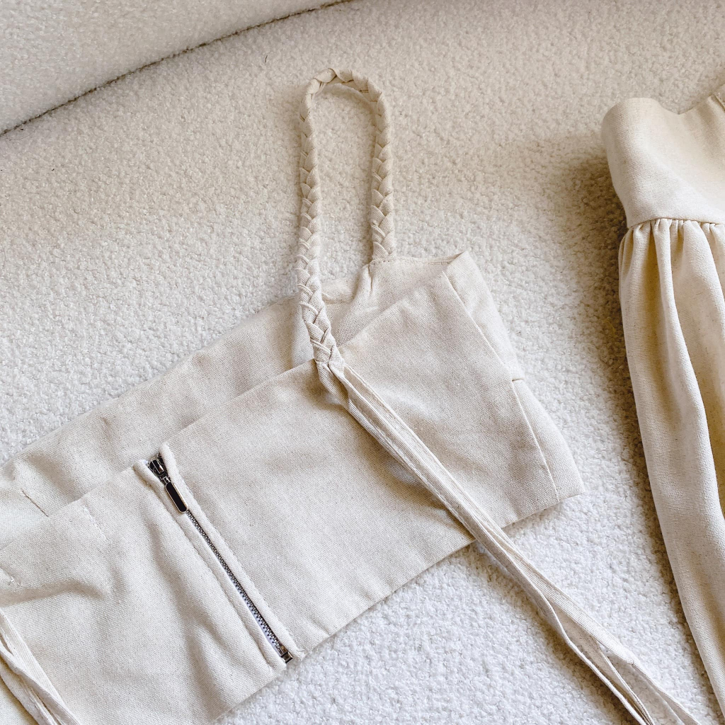 SET Áo 2s linen croptop kèm Chân Váy midi màu be đi biển/du lịch NÀNG CLOSET