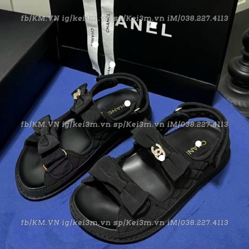 Sandals Channel quai dán nơ đen