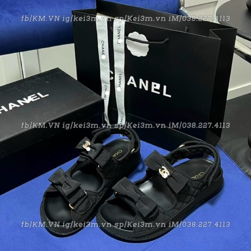 Sandals Channel quai dán nơ đen