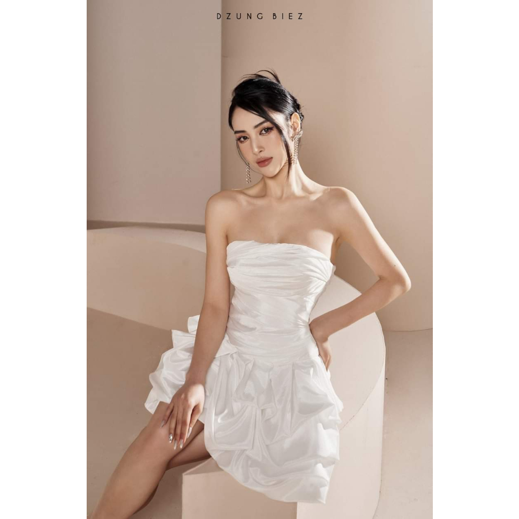 Đầm dáng ống cúp phồng xoè nude nơ ngực Venus Closet - SR225