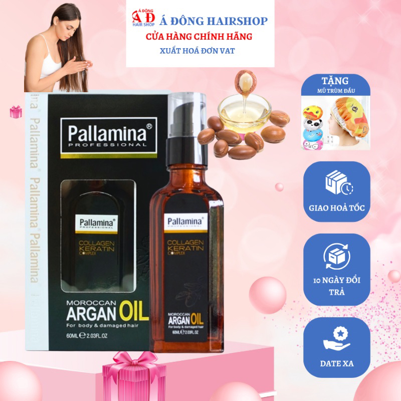 [+Tặng mũ trùm][VAT] PALLAMINA ARGAN OIL TINH DẦU DƯỠNG TÓC CAO CẤP COLLAGEN ITALY 60ML