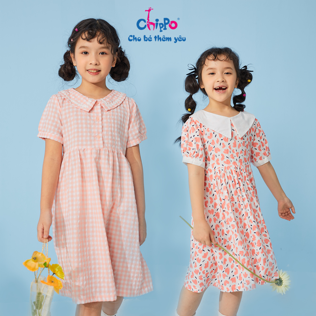 Váy Cộc Tay Chippo cho bé gái chất liệu 100% Cotton Thô Váy cho bé từ 6 đến 10 tuổi
