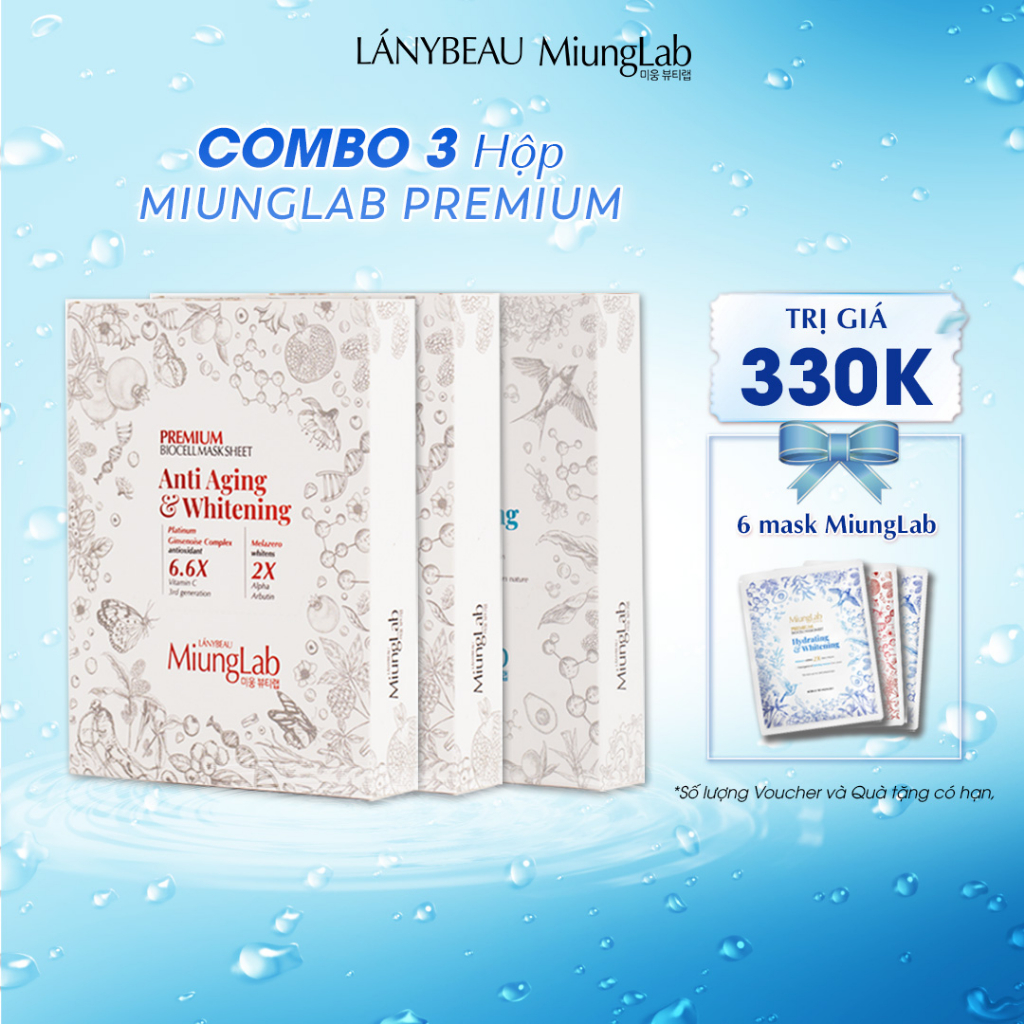 Combo 3 Hộp Mặt nạ chống lão hóa, dưỡng trắng da LÁNYBEAU MiungLab Premium Anti-Aging & Whitening Biocell Mask Sheet