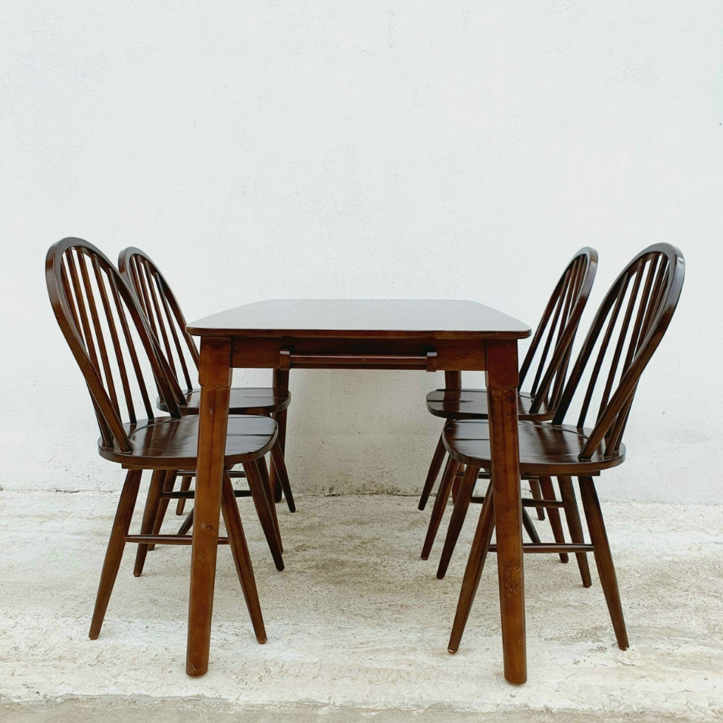 Bộ bàn ăn 4 ghế Windsor gỗ cau su tự nhiên ( bàn ăn ghế 7 nan ) - bàn ăn gỗ cao cấp - bảo hành 12 tháng