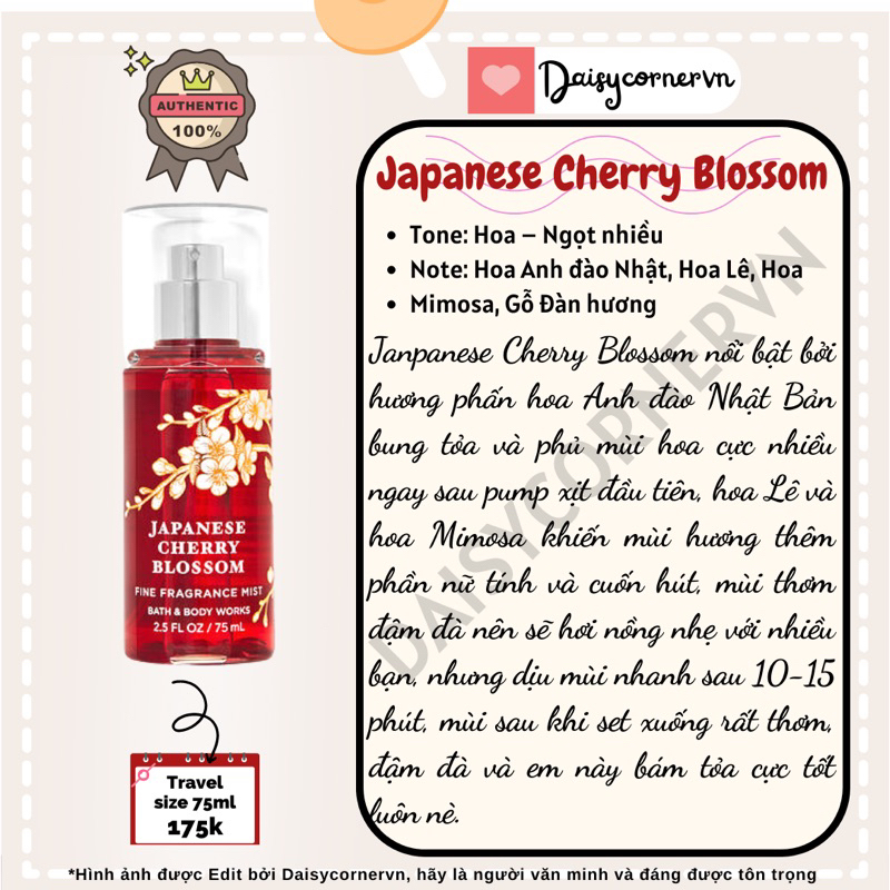 Xịt thơm body mist Bath and Body Works Japanese Cherry Blossom