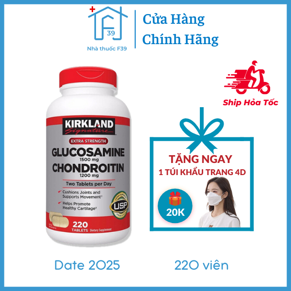 Viên Uống Bổ Khớp Kirkland Glucosamine 1500mg Chondroitin 1200mg 220 Viên Nhà Thuốc F39