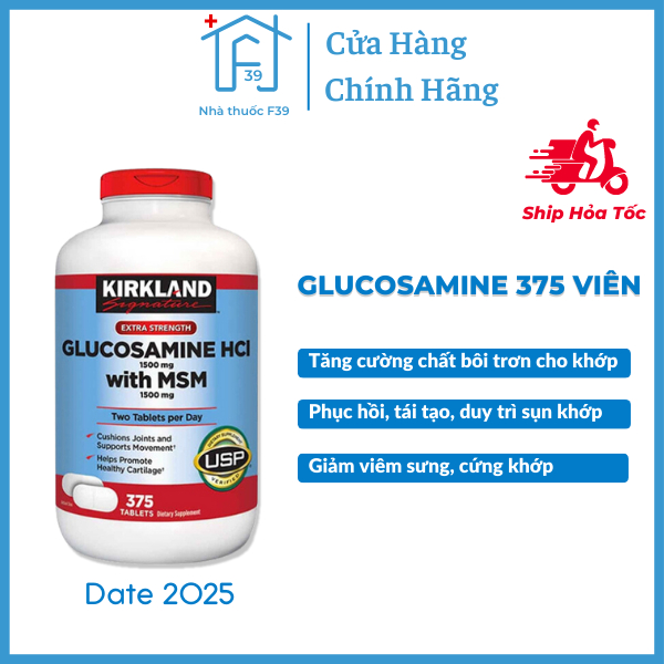 Viên uống Glucosamine HCL 1500mg Kirkland With MSM 1500mg Hộp 375 Viên Date 2025 Nhà Thuốc F39