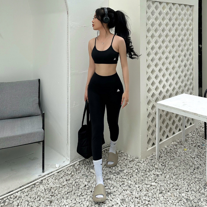 Bộ quần áo tập gym nữ Fitme áo bra 2 dây Theta, quần legging dài chất liệu thun co giãn 4 chiều