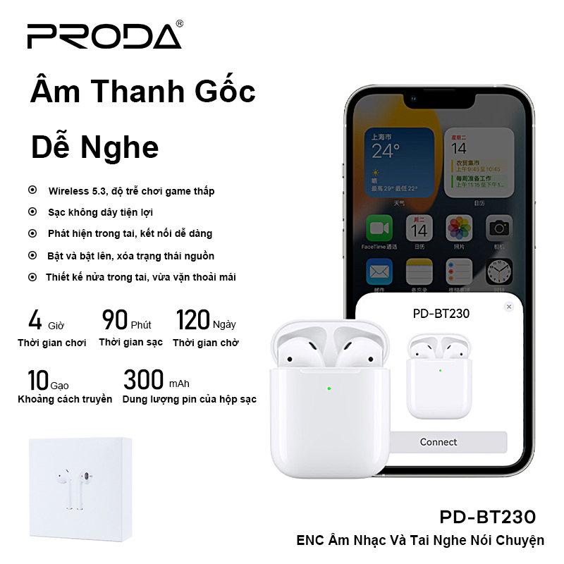 Proda Tai nghe Bluetooth không dây có mic đàm thoại cho các dòng máy BT230 BT430Pro BT900 BT5330NPro Trắng