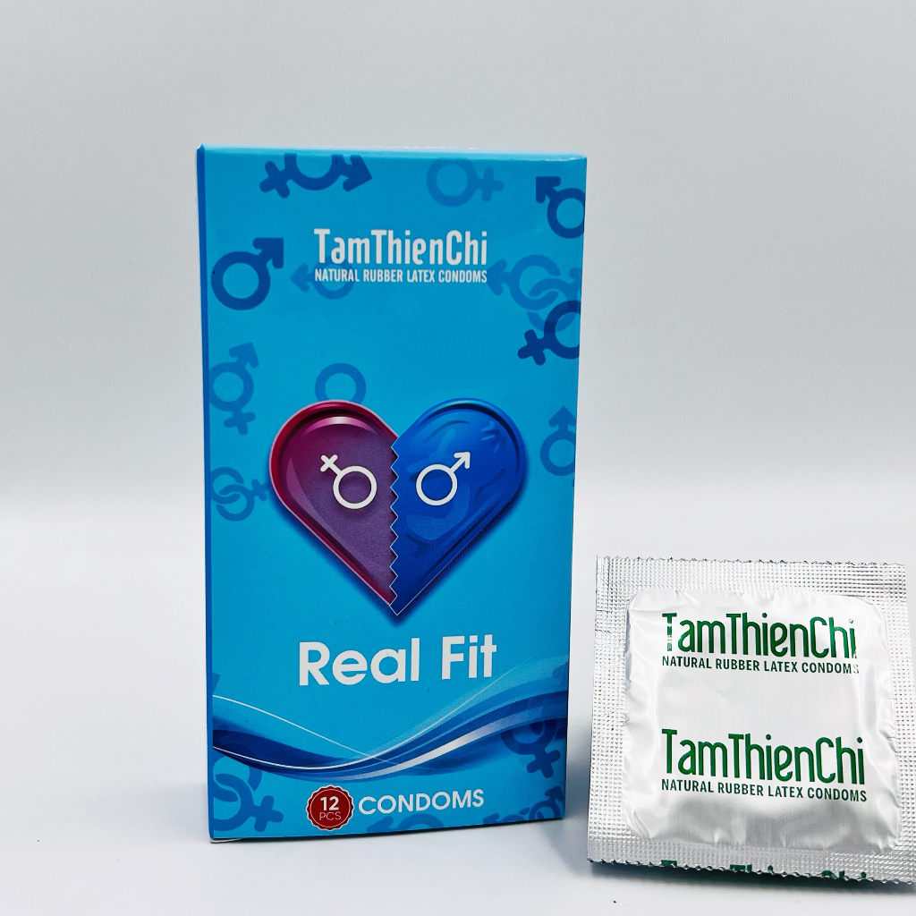 Bao cao su tâm thiện chí Real Fit siêu mỏng nhiều gel bôi trơn hộp 12 chiếc