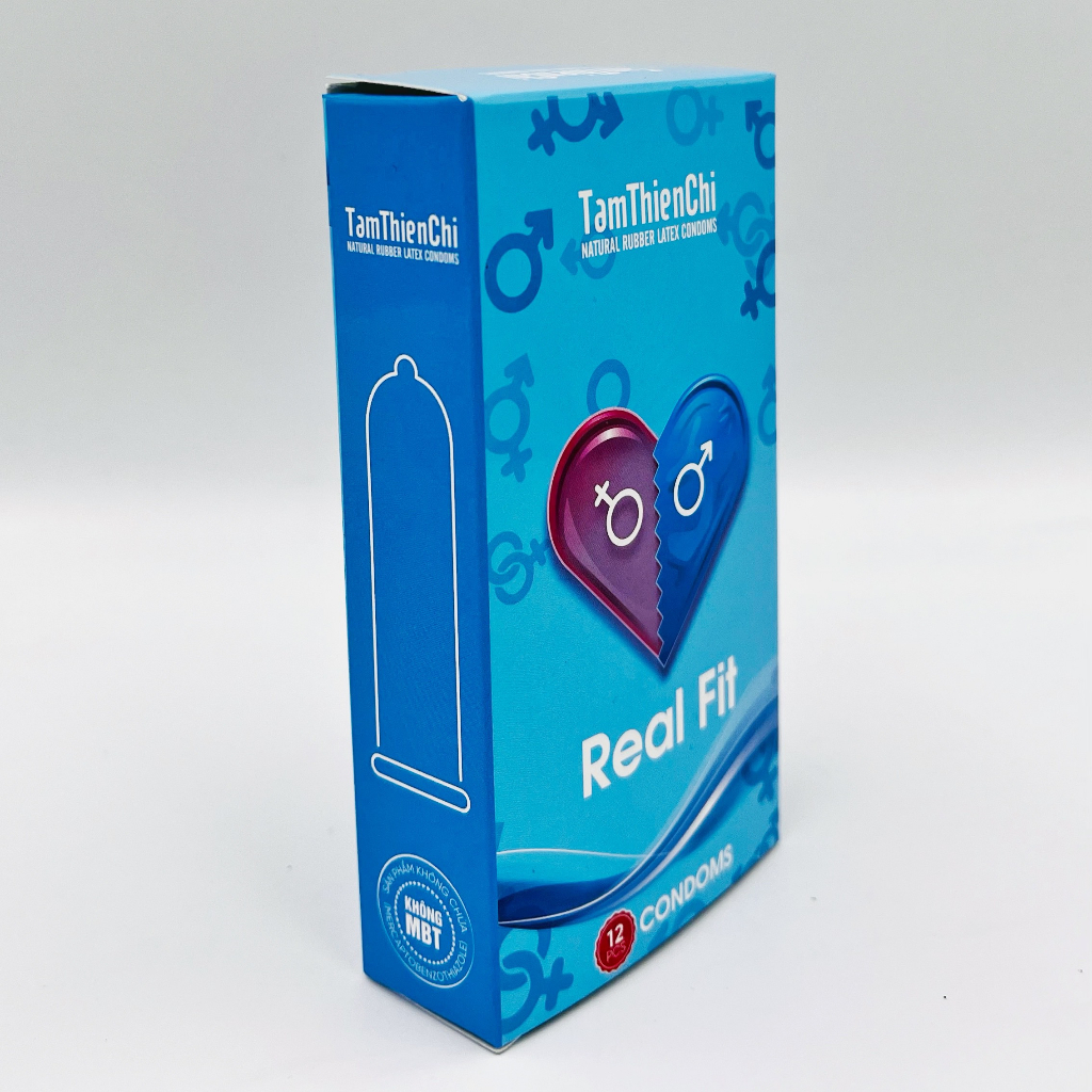Bao cao su tâm thiện chí Real Fit siêu mỏng nhiều gel bôi trơn hộp 12 chiếc