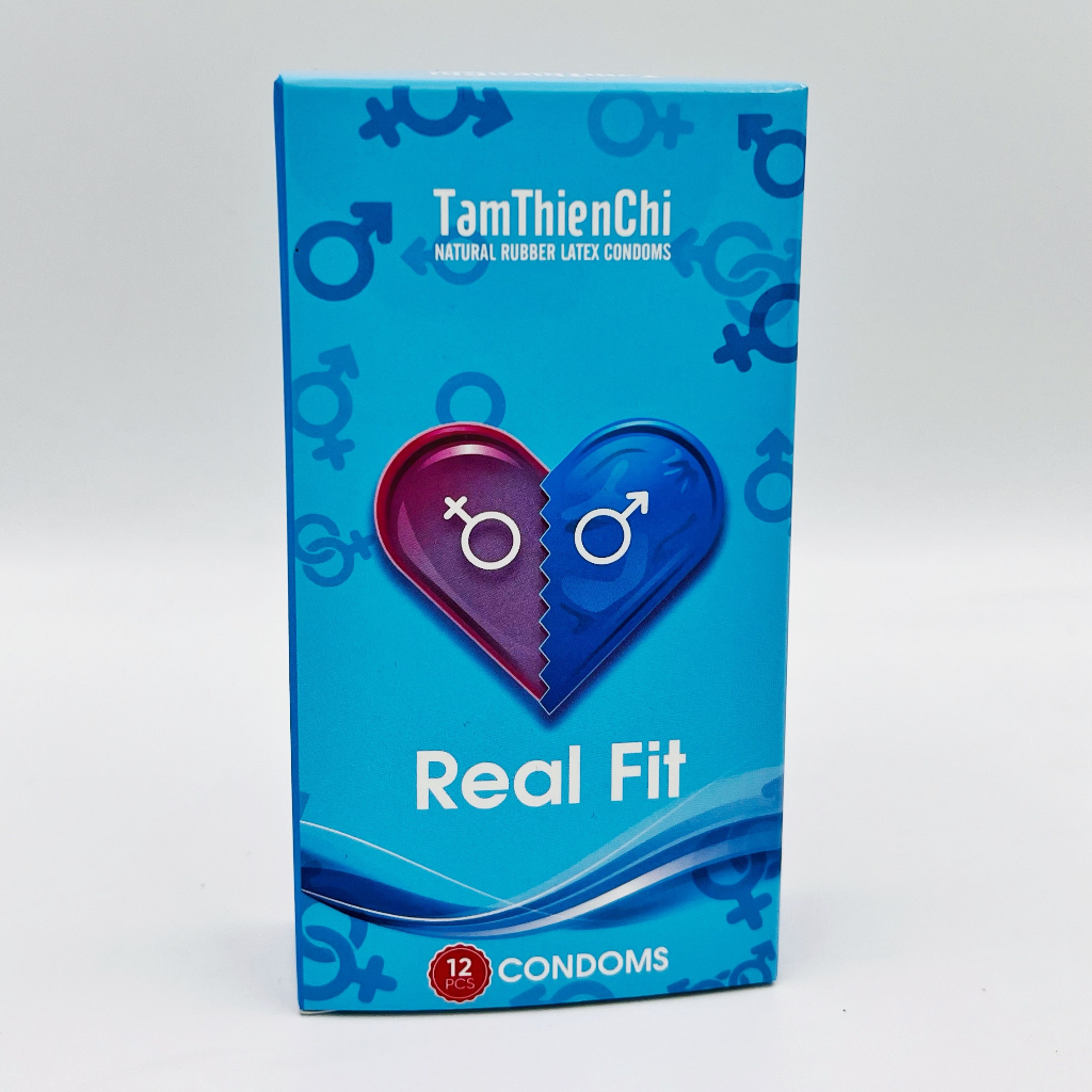Bao cao su tâm thiện chí Real Fit siêu mỏng nhiều gel bôi trơn hộp 12 chiếc