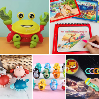 Combo 100k 5 món ( con cua + đèn pin chiếu hình + tranh nước ma thuật + rùa bơi + lật đật )