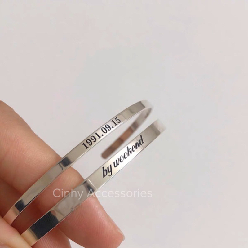 Lắc Tay Đôi Cuff Unisex Khắc Tên Bản Đẹp Không Gỉ, Vòng Tay Cuff Nam Nữ Tình Yêu -VC02