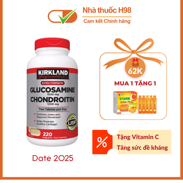 Bổ khớp Kirkland Glucosamine Chondroitin Mỹ 220 viên,xương khớp Glucosamine Chondroitin Sulfate Kirkland Nhà Thuốc H98